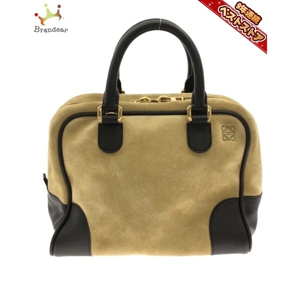 ロエベ LOEWE ハンドバッグ アマソナ スエード×レザー ベージュ×ダーク