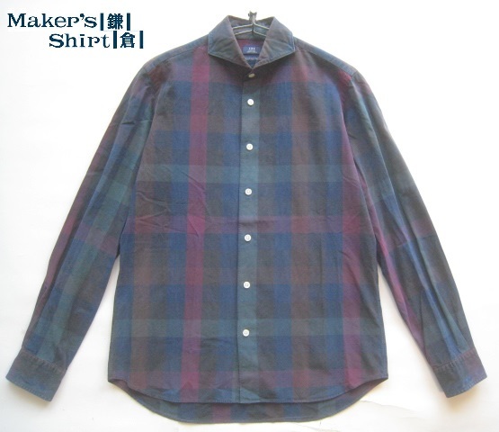 希少日本製!!メーカーズシャツ鎌倉 Maker's Shirt鎌倉*ブロックチェック側ワイドカラーシャツ M の画像1