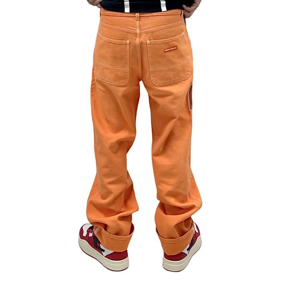 新品 HERON PRESTON ヘロンプレストン ウォッシュ キャンバス オレンジ カラー ワーク パンツ 5ポケット ワイド ルーズ フィット  Mサイズ
