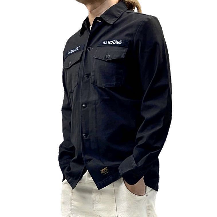 新品 carhartt wip カーハート work in progress ワークインプログレス ブランドロゴ SABOTAGEブラック ミリタリー 長(zhǎng)袖 ワークシャツ 黒 S