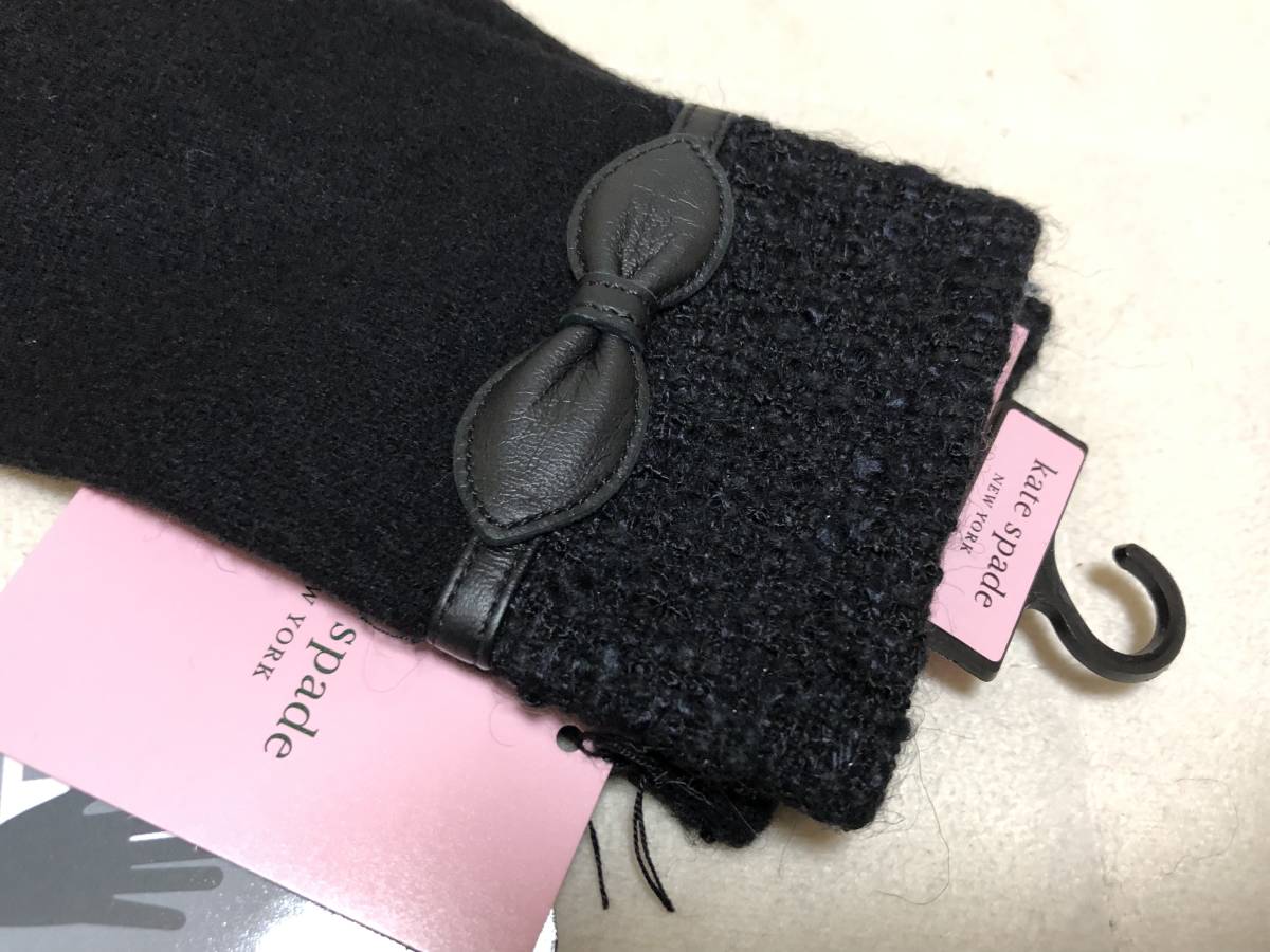 323 new goods kate spade Kate Spade cashmere . ribbon design gloves navy 