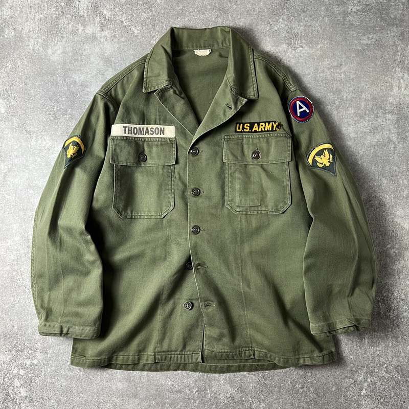 60s USARMY 米軍実物 ユーティリティー ミリタリー OG107 シャツ-