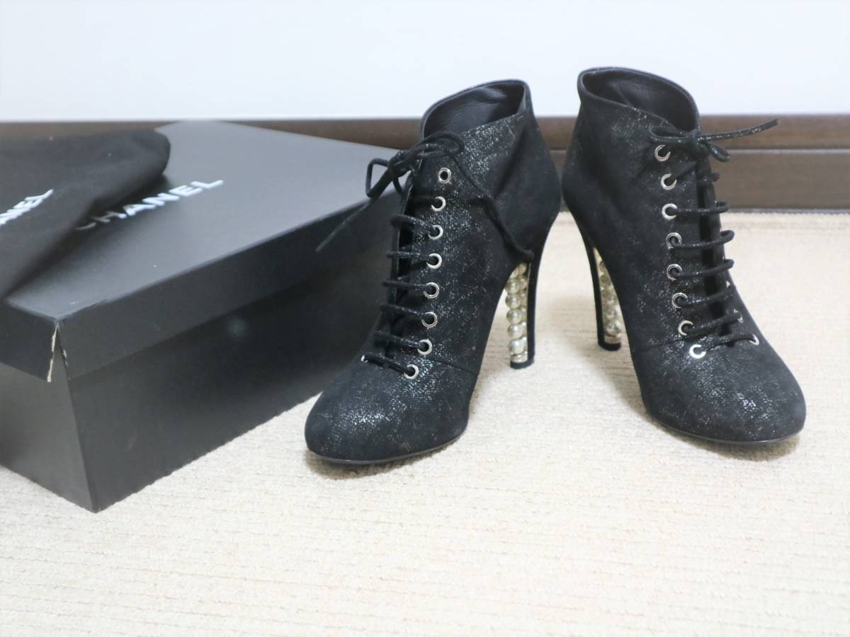 1回使用 極美品 国内正規 CHANEL シャネル◇ロゴ パール ブラック