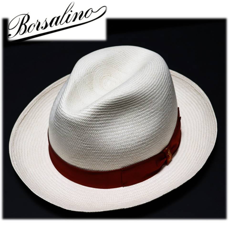 《Borsalino ボルサリーノ》新品 イタリア製 定価58, 春夏モデル 天然草 パナマハット 麦わら帽子 ミディアムブリム 59(L)A6174