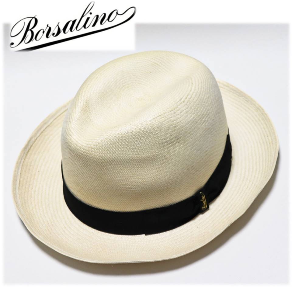 《Borsalino ボルサリーノ》新品 イタリア製 定価89,100円 春夏モデル 天然草 パナマハット 麦わら帽子 ミディアムブリム 58(M)A6119_画像1