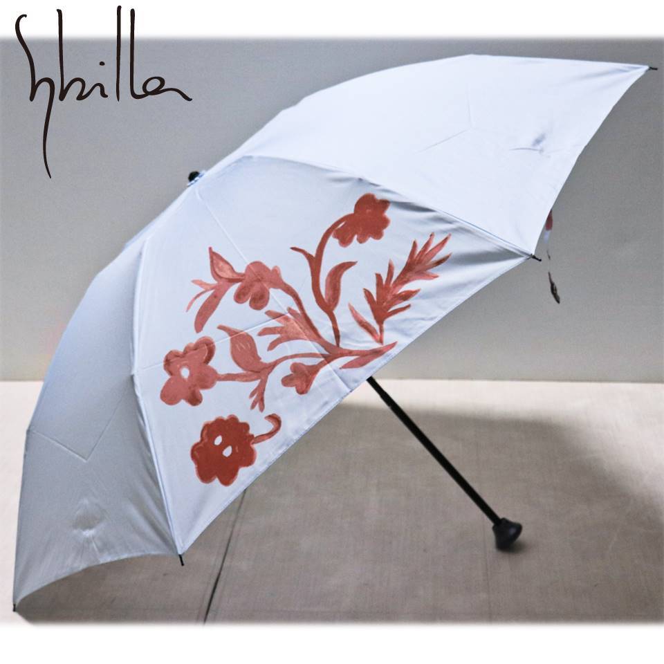 《Sybilla シビラ》新品 爽やか空色 花柄 折りたたみ傘 雨傘 指に優しい安全ロクロ 毎日の携帯に A7969_画像1