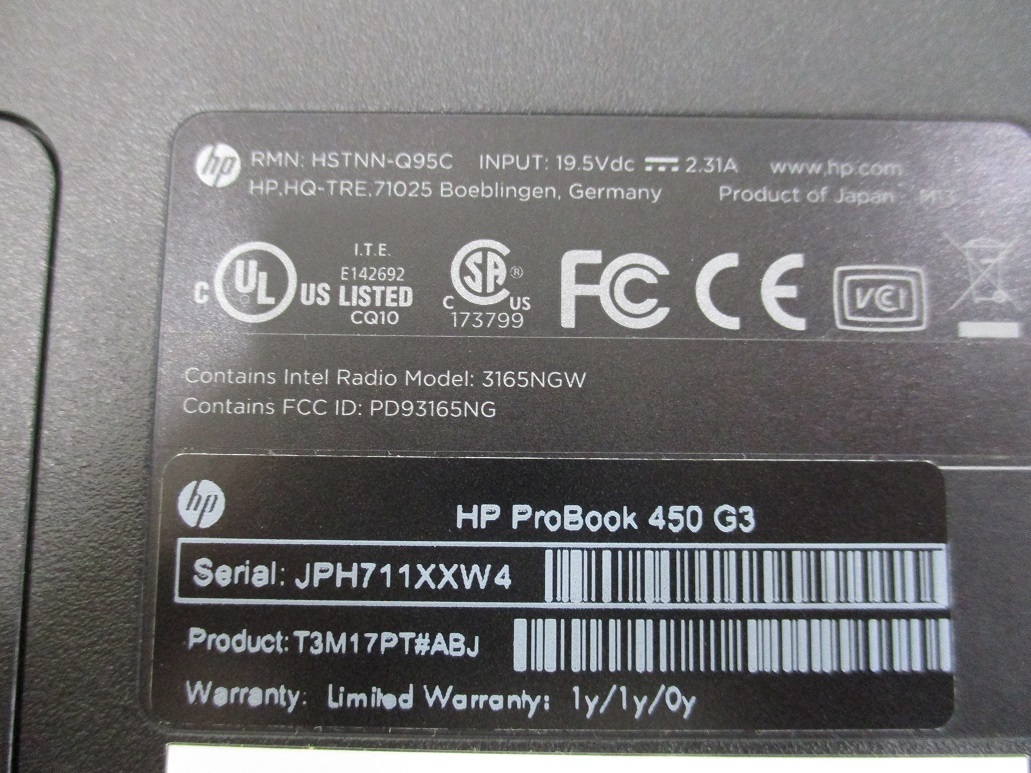 ★ウェブカメラ搭載★【中古品】2017年製　HP　ノートパソコン　PROBOOK　450　G3 XXW4_画像6