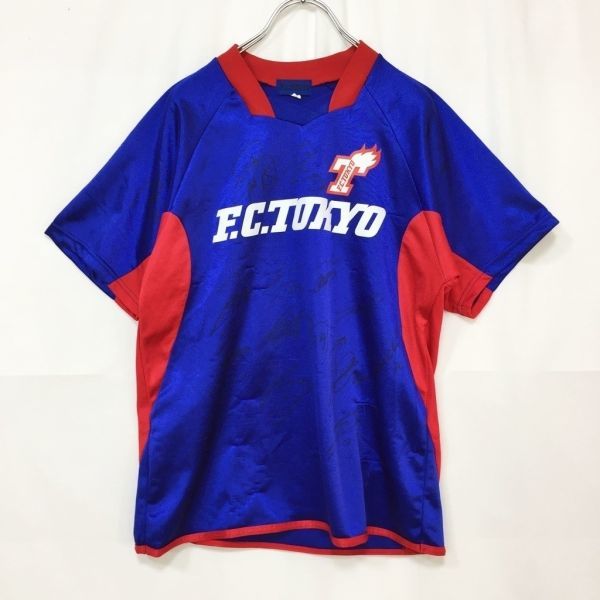 F.C.TOKYO/FC東京 ユニフォーム 半袖Tシャツ サッカー サイン入り ブルー レッド サイズM_画像1