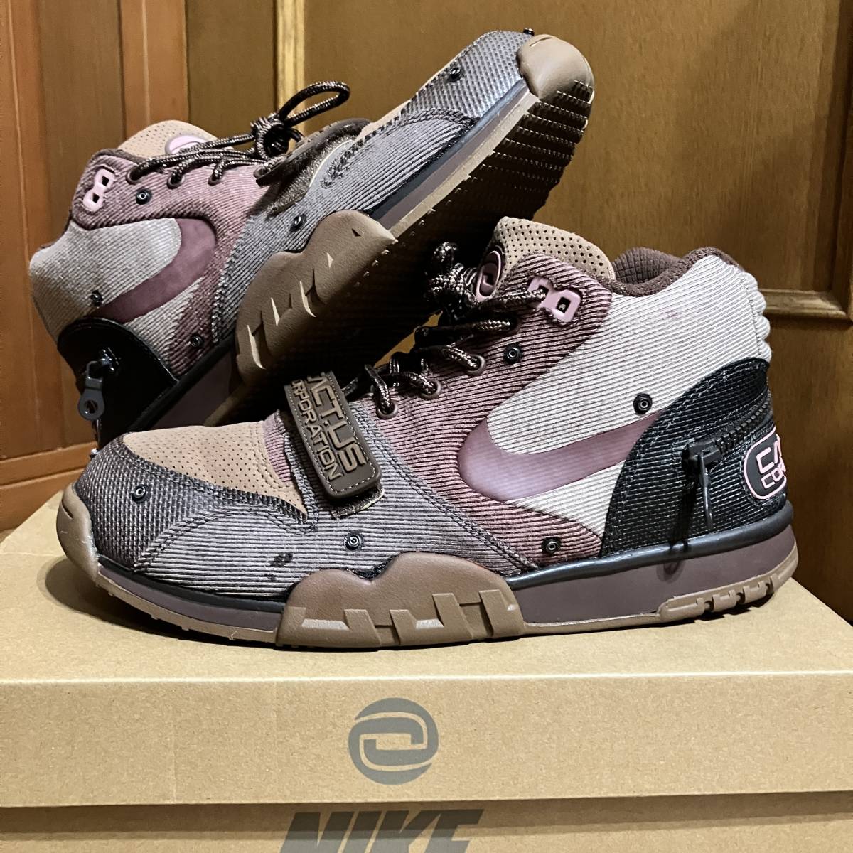 Travis Scott x Nike Air Trainer 1 SP Archaeo Brown and Rust Pink