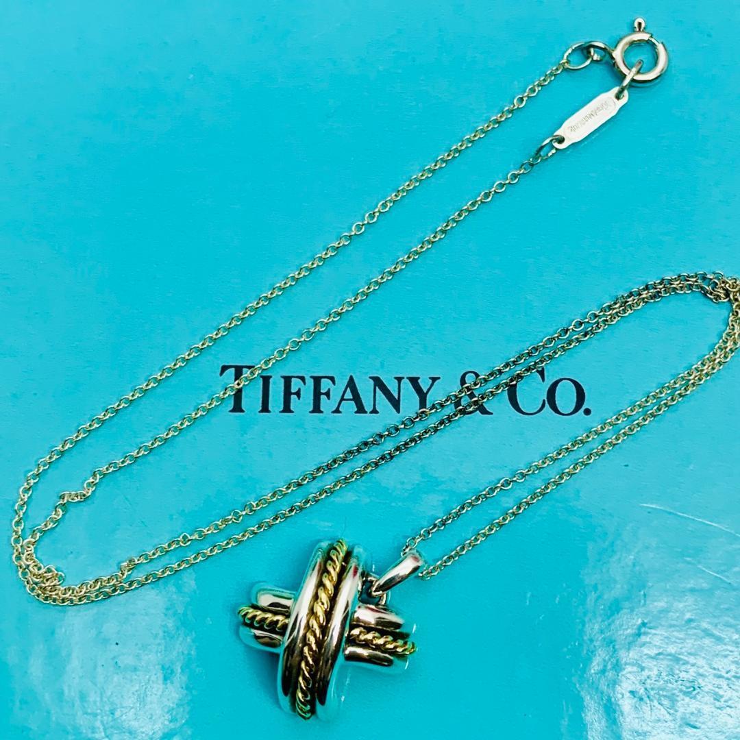 155 極美品 ティファニー ネックレス シグネチャー クロス コンビ 18金