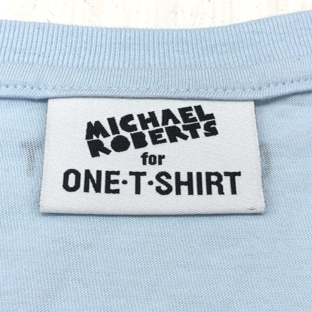 美品 MICHAEL ROBERTS ONE-T-SHIRT マイケルロバーツ プリント Tシャツ M 水色 ライトブルー 半袖 人物 似顔絵 日本製 メンズ 紳士_画像3