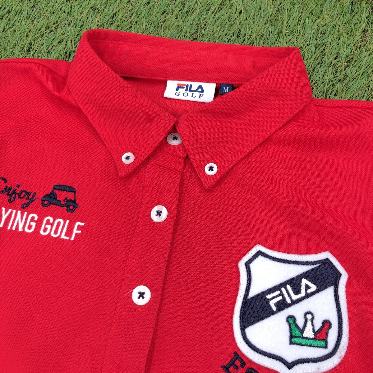 美品 FILA GOLF フィラ ロゴワッペン ストレッチ ゴルフシャツ M 赤 レッド 半袖 ポロシャツ カットソー Tシャツ 国内正規品 レディース_画像4