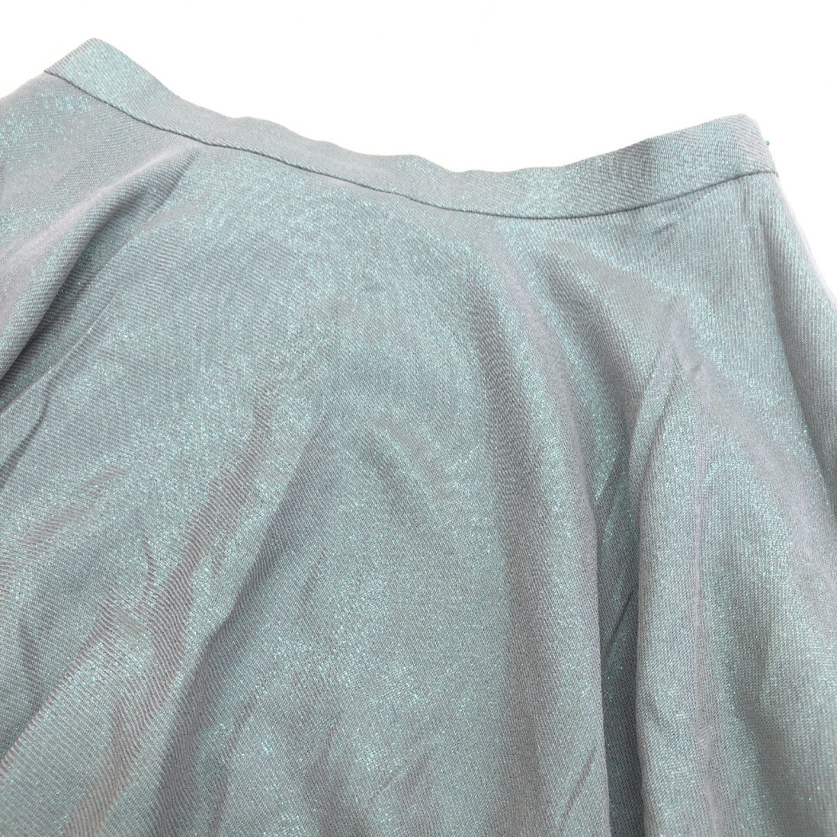 DRAWER ドゥロワー ユナイテッドアローズ シルク フレアスカート 36(S) w72 グレー×グリーン 日本製 ラメ加工 ボリュームスカート 女性用_画像4