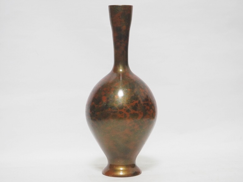 A1585 秀心作鋳銅鶴首花瓶☆ 花道具華道具茶道具金工細工銅器銅製花器