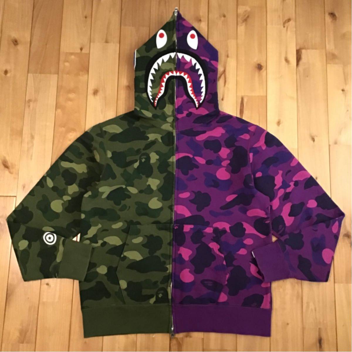 Purple camo × Green camo シャーク パーカー Mサイズ shark full zip hoodie a bathing ape BAPE エイプ ベイプ アベイシングエイプ z3