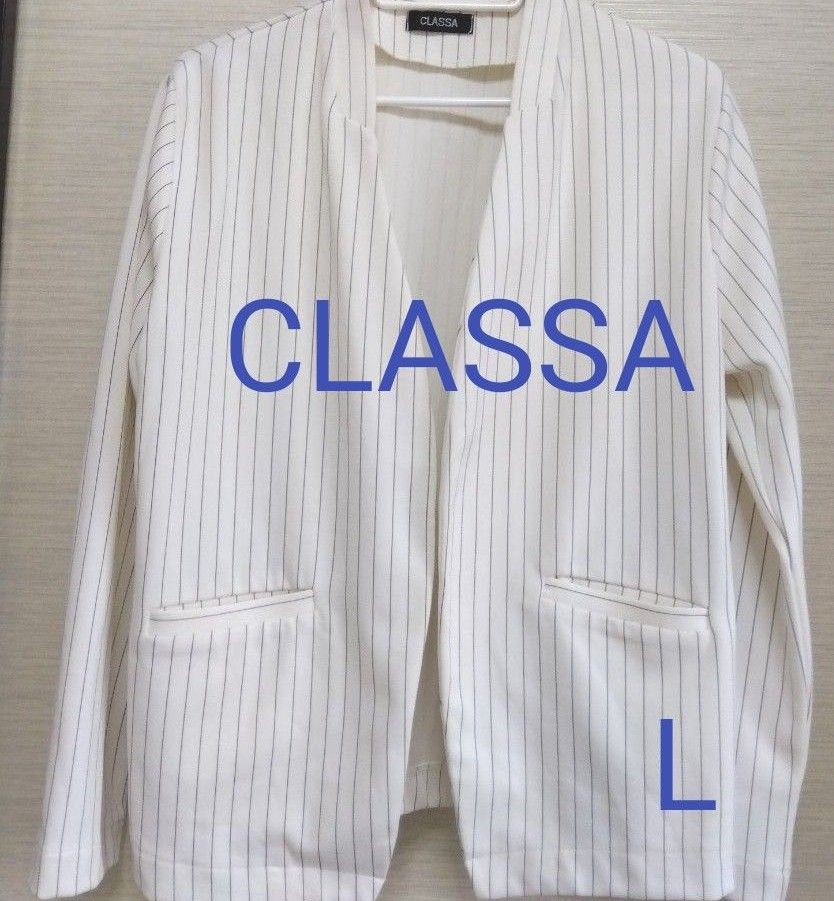 最終価格【クラッサ】ノーカラー ストレッチ生地 ストライプ