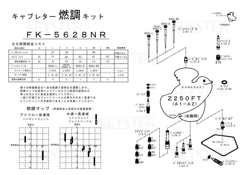 ■ FK-5628NL/R Z250FT Z250（A1-A2） キャブレター リペアキット キースター 燃調キットの画像4