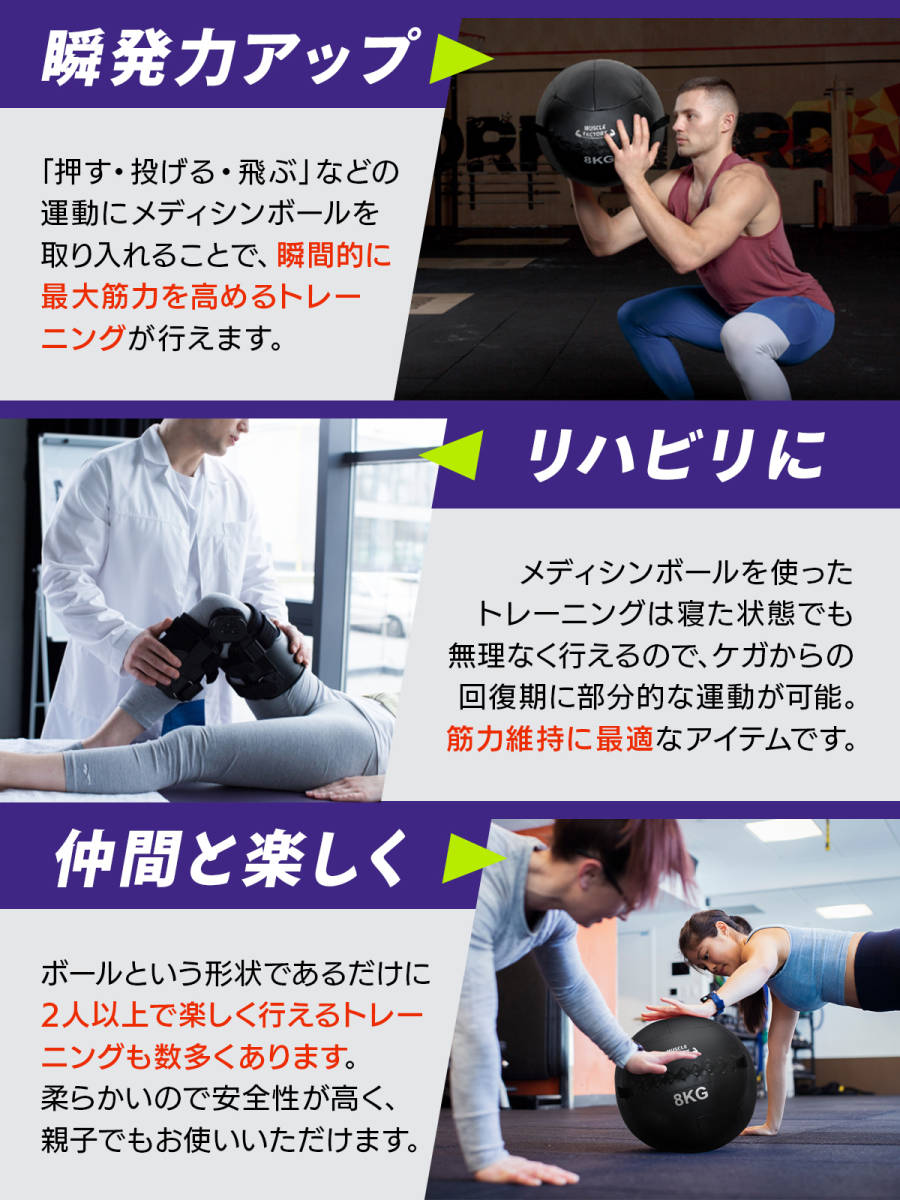 メディシンボール 3kg ソフト ウォールボール 体幹 トレーニング 筋トレ ボール 筋トレ器具 MUSCLE FACTORYの画像6