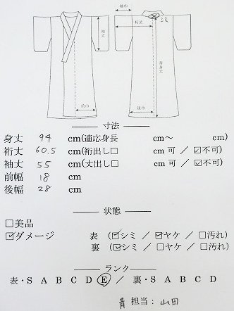 【着物フィ】アンティーク 羽織 青 身丈94cm 大正ロマン レトロ 仕立て上がり 正絹 kimono 13727の画像9