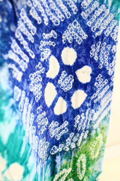 送料無料】美品 浴衣 有松絞り エメラルドグリーン 綿 絞り 花 身丈