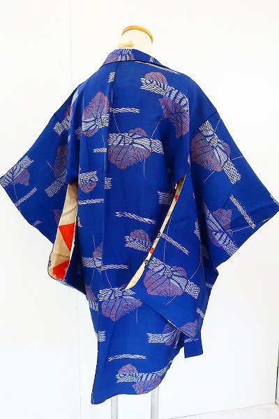 【着物フィ】アンティーク 羽織 青 身丈94cm 大正ロマン レトロ 仕立て上がり 正絹 kimono 13727の画像1