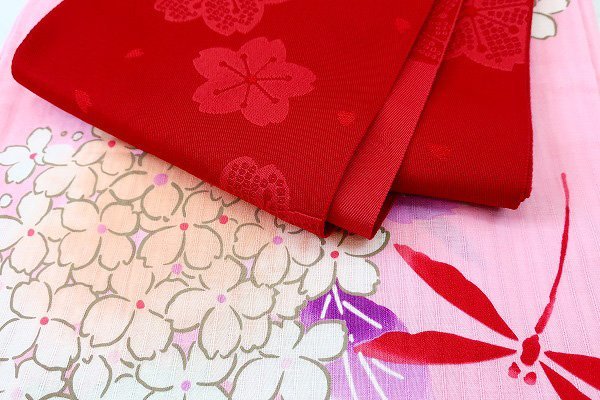 [ кимоно fi] новый товар юката obi 2 позиций комплект свободный размер хлопок лен .... стрекоза розовый красный длина 165cm взрослый женский симпатичный классика m-4609