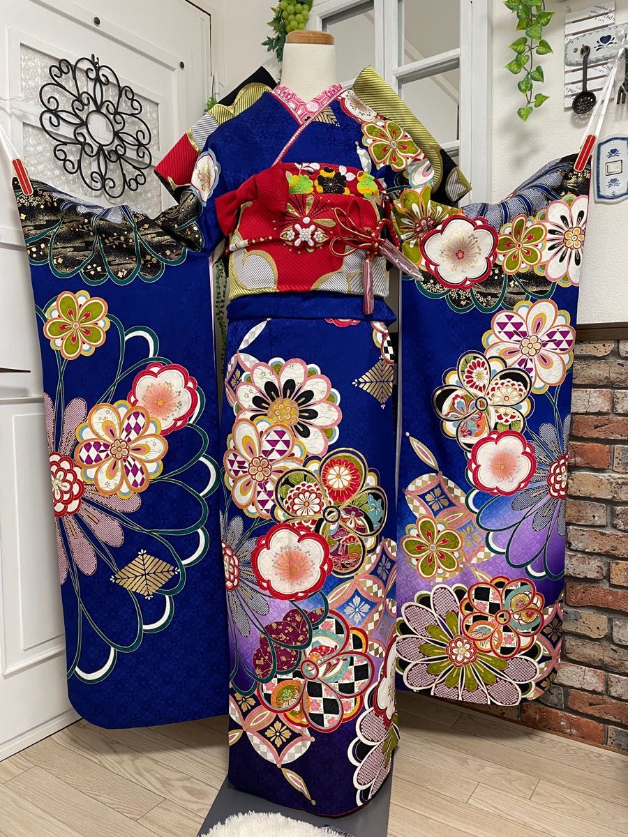 正絹 豪華 振袖 セット 金駒刺繍 濃紺