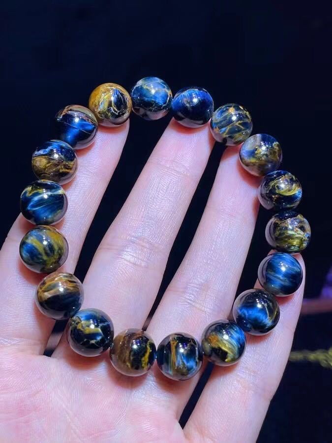 天然】ブルーピーターサイト キャッツアイ効果強 ブレスレット 11.4mm