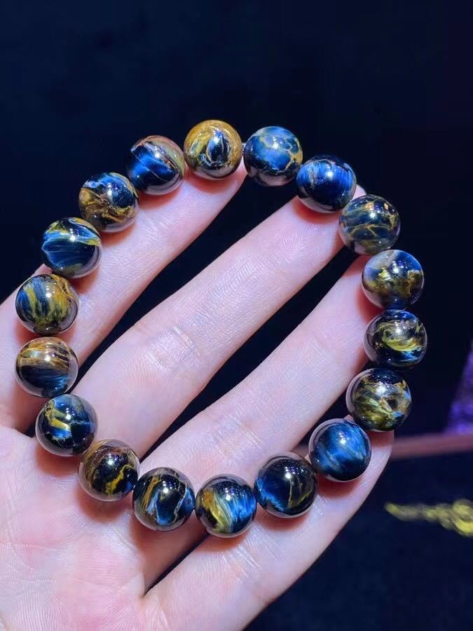 天然】ブルーピーターサイト キャッツアイ効果強 ブレスレット 11.4mm