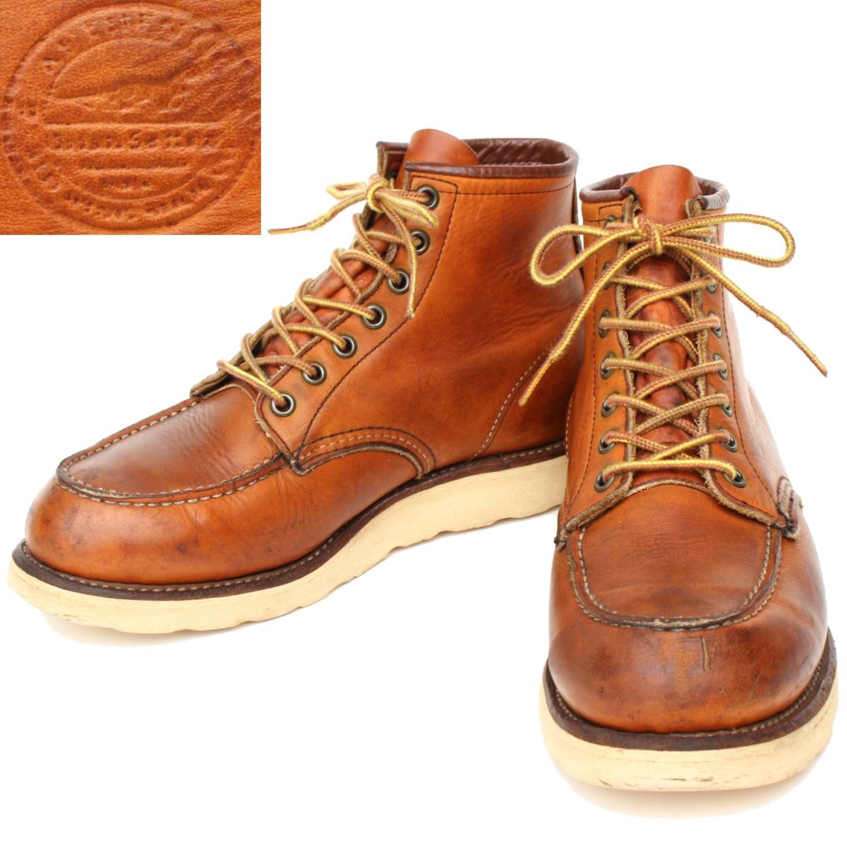 (37527)犬刻印1997年製REDWING875レッドウィング8E約26cm (モックトゥ薄茶オロイジナル サイド刻印 旧犬タグ オールド ヴィンテージ90年代)_画像1