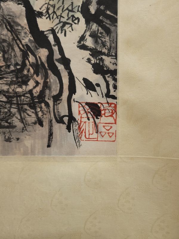 真作 中国書画「傅抱石 山水雅居図」肉筆紙本 掛け軸 書画立軸 巻き物 