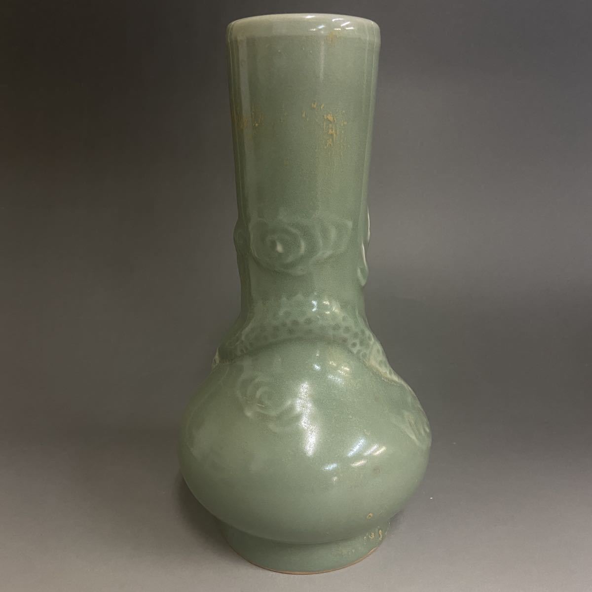 龍泉窯青磁龍紋瓶中国美術青瓷龍泉窯花瓶花入花器美術品骨董品古玩高さ