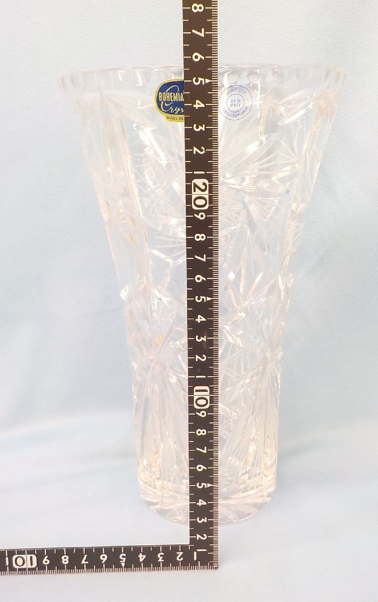 花瓶 BOHEMIA GLASS ボヘミアグラス BC-100 クリスタル フラワーベース 花器 花入 高さ約25cm 未使用保管品_画像10