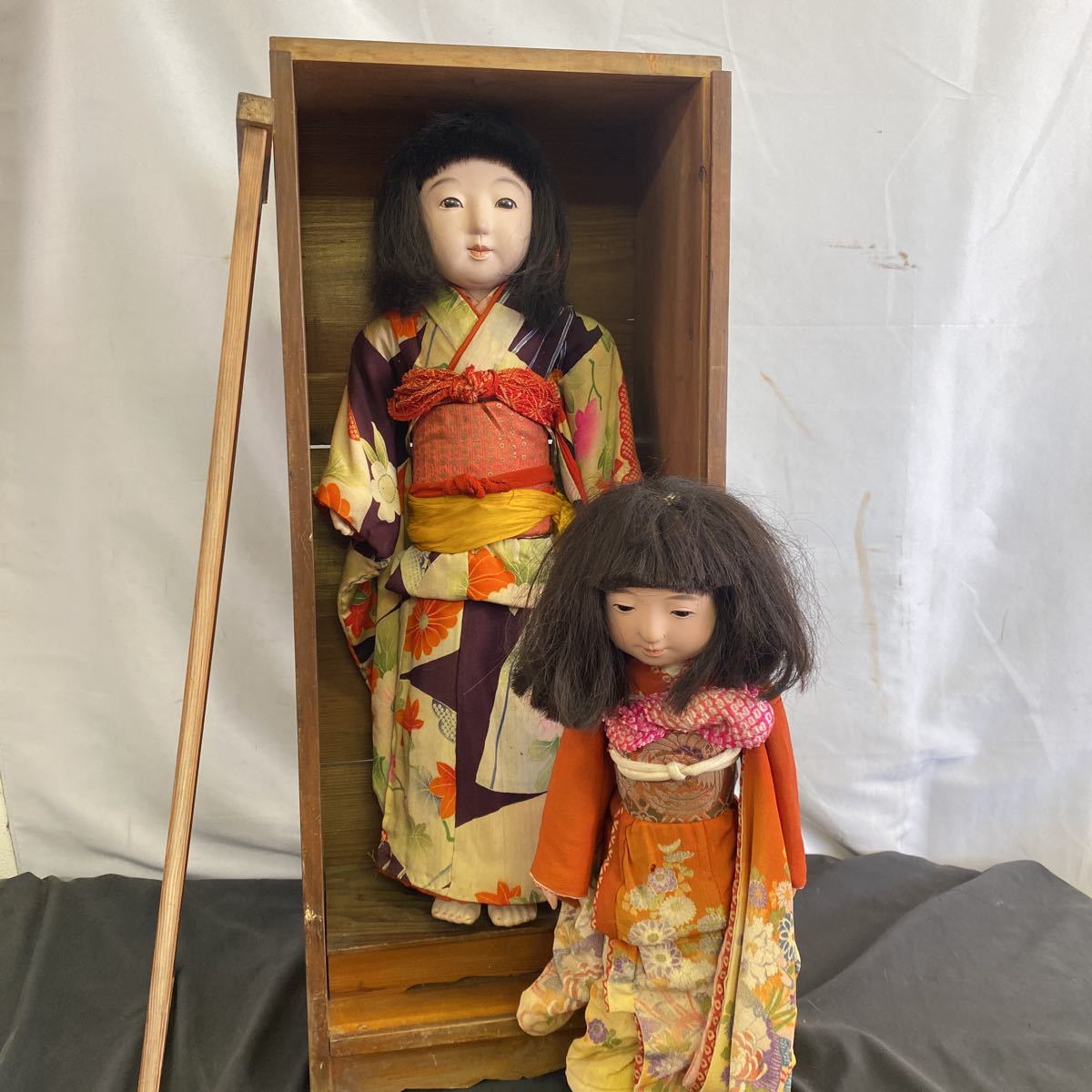 ◇中古 日本人形 市松人形 2点セット 高さ約48.67cm 女の子 着物 