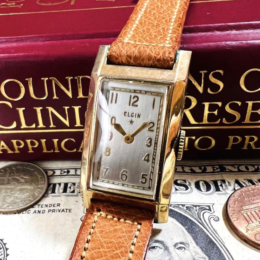 分解清掃済 エルジン 10金 10k 手巻き ヴィンテージ腕時計 19mm メンズ ...