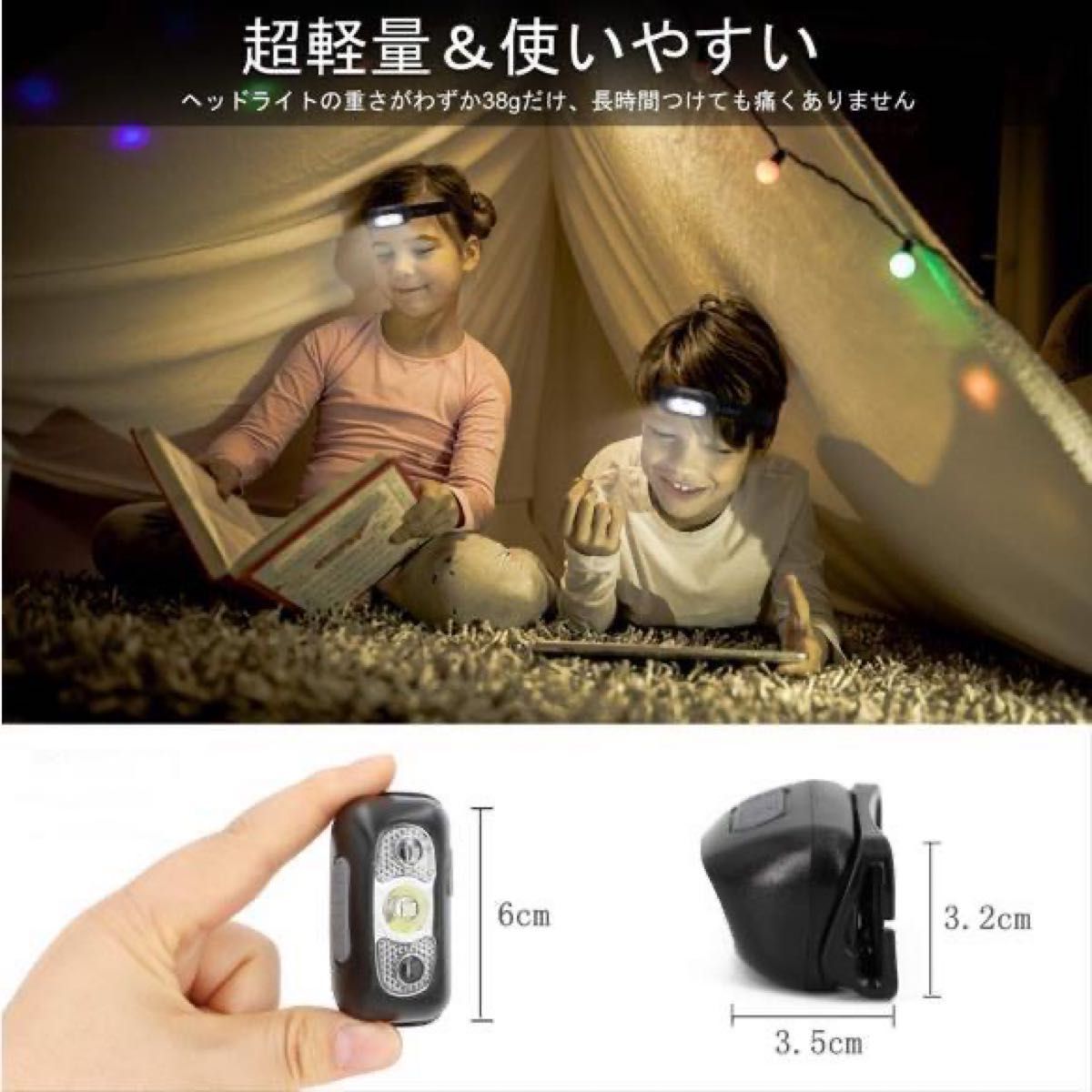 ヘッドライト USB充電式 LED アウトドア用センサーSOS点滅 高輝度