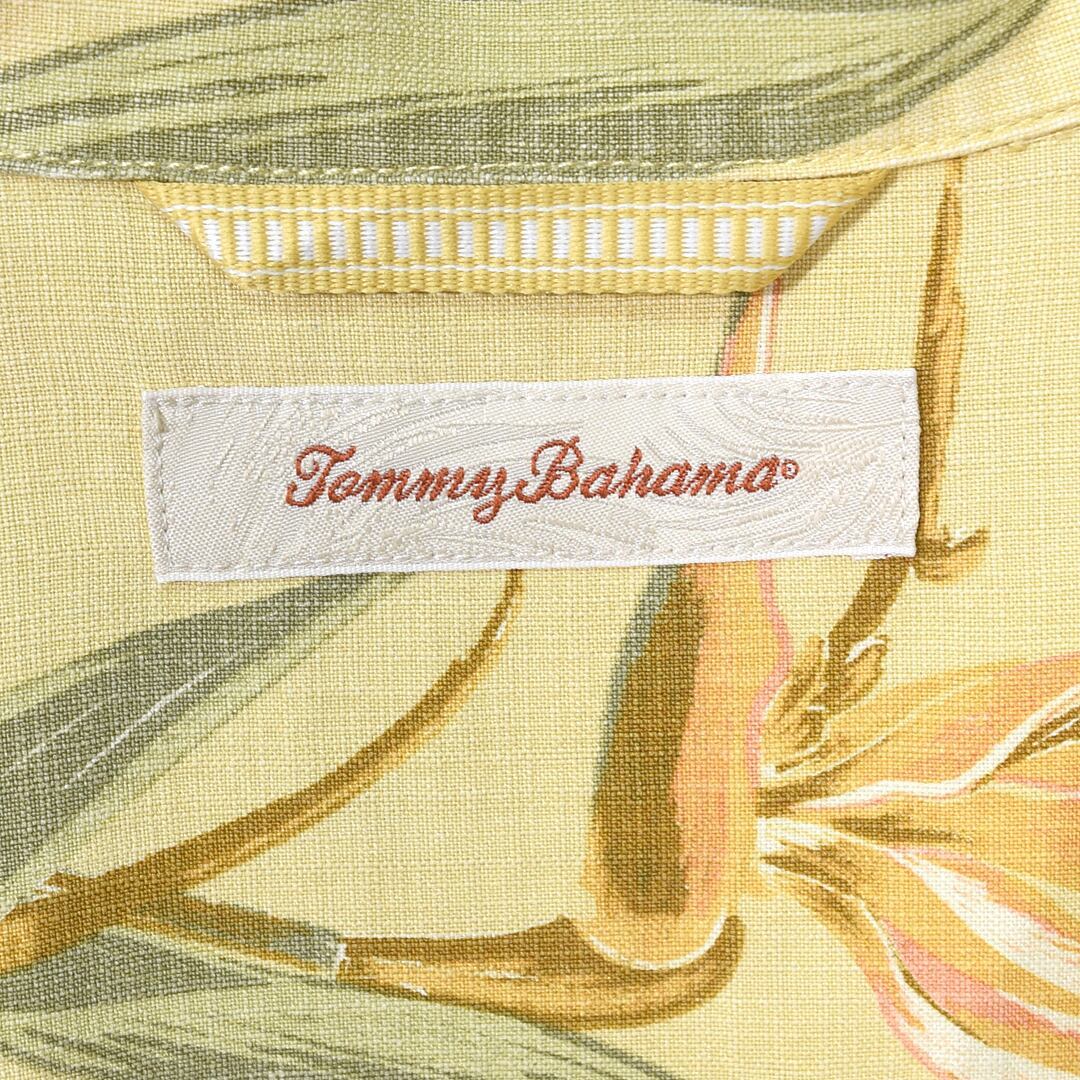 【送料無料】トミーバハマ シルク アロハシャツ 花柄 イエロー系 シルクジャガード 開襟 オープンカラー Tommy Bahama XL@CD0009