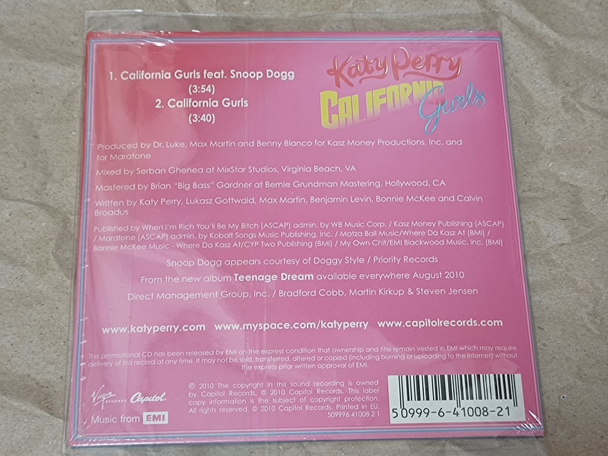 Katy Perry California gurls feat Snoop Dogg EUシングル CDプロモCD 見本盤 プル盤 未開封_画像2