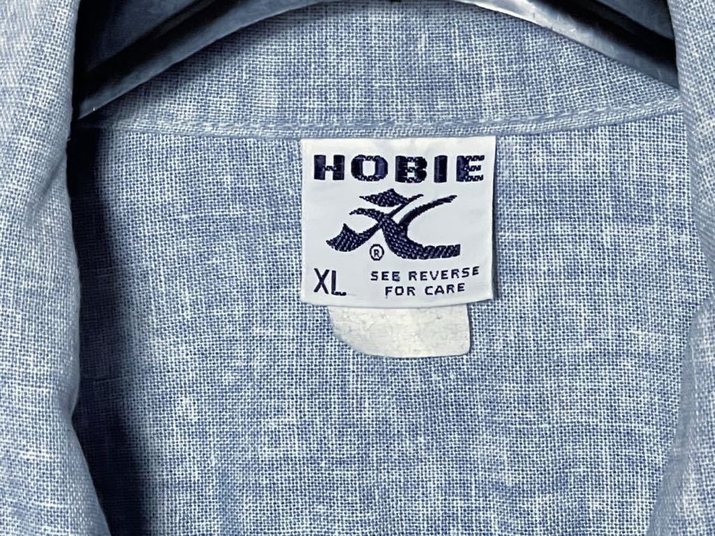 【HOBIE】70s-80s ホビー プルオーバー 半袖シャツ 裏生地使い アロハ ボーダー オールドサーフ 木製ボタン ビンテージ XL_画像6