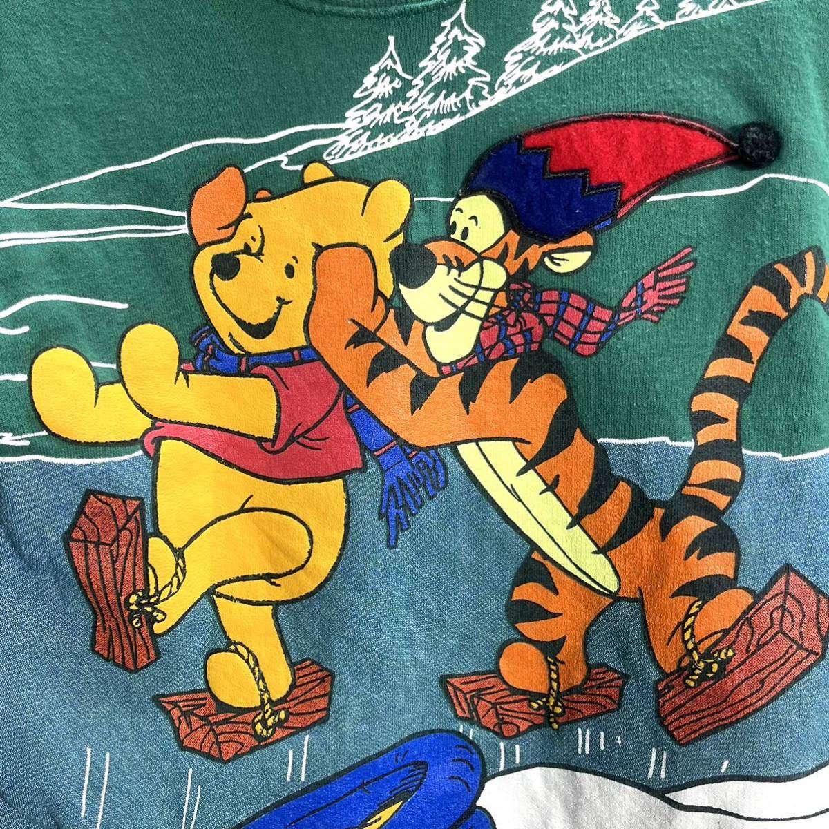 ■ 子供用 90s 90年代 USA製 ビンテージ Disney Pooh Tigger アイススケート プリント スウェット サイズ5/6 ディズニー プー ティガー ■の画像2