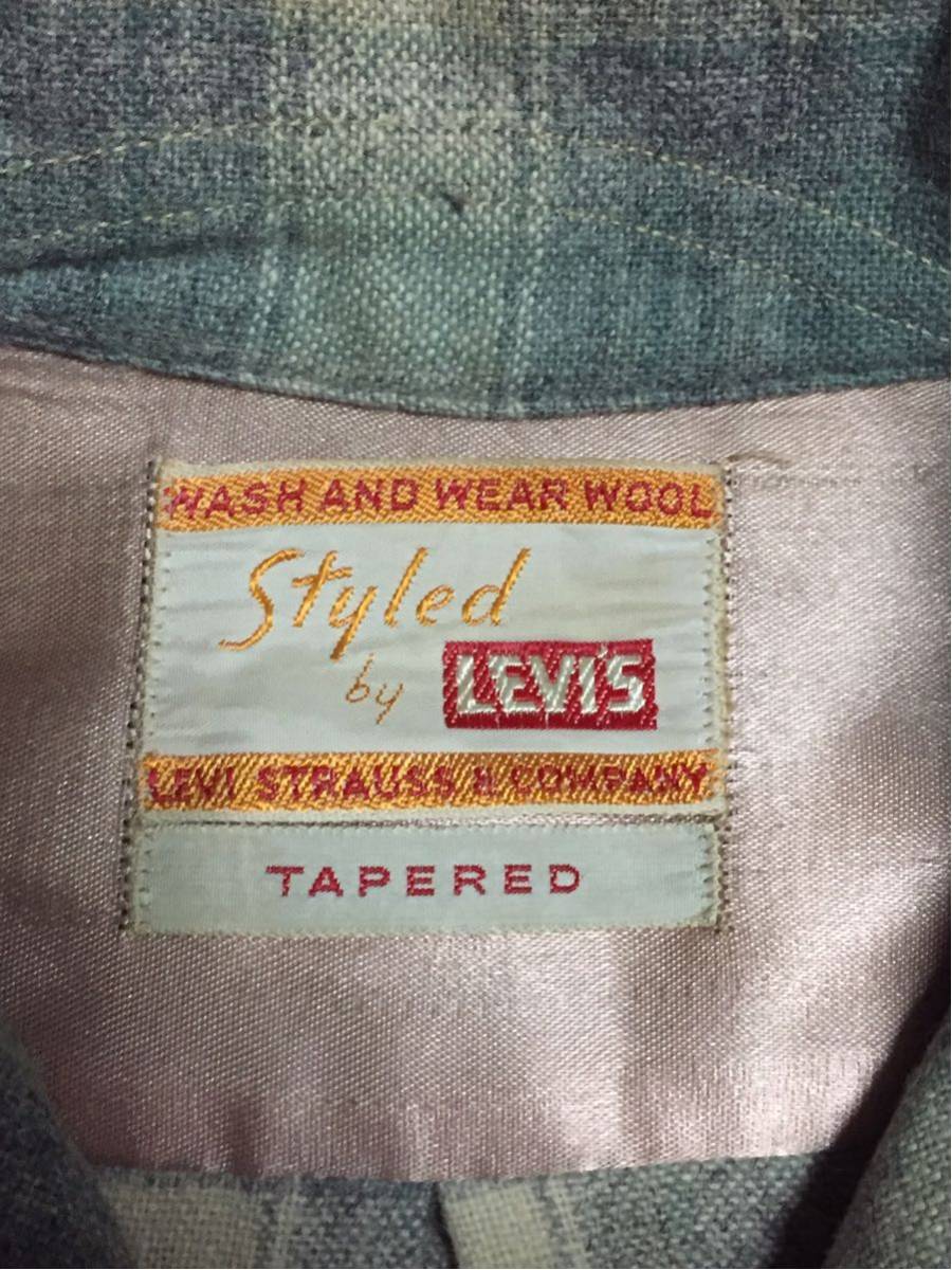 LEVI'S リーバイス 60s ビンテージ ビッグE 開襟 袋襟 芯入 ループ留 フラップポケット シャドーチェック 長袖 ウール シャツ S程度