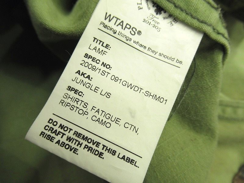 送無 激レア 美品 WTAPS ダブルタップス 09ss DAMON 刺繍 JUNGLE L/S SHIRTS CAMO LAMF 迷彩 ジャングル ファティーグ シャツ ジャケット S_画像9