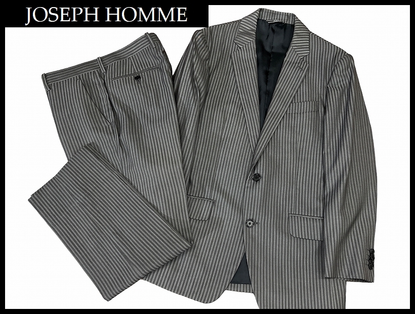 送料無 美品 JOSEPH HOMME ジョゼフ メン ウール シルク 2B ストライプ スーツ テーラード ジャケット スラックス パンツ セットアップ 46