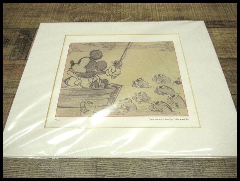 送無 G① 未開封保管品 Disney ディズニー Original story sketch of Mickey from Fishin Around 1931 スケッチ ミッキーマウス インテリアの画像1