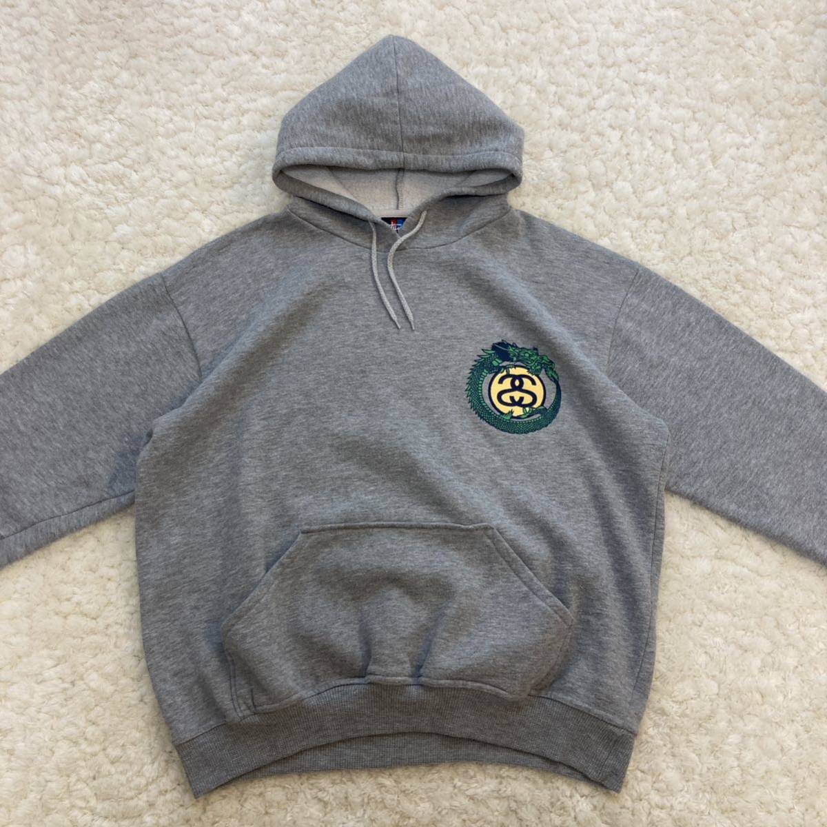 美品 90's USA製 ドラゴンパーカー L グレー old stussy 龍 美品 90's USA製 ドラゴンパーカー L グレー old stussy 龍