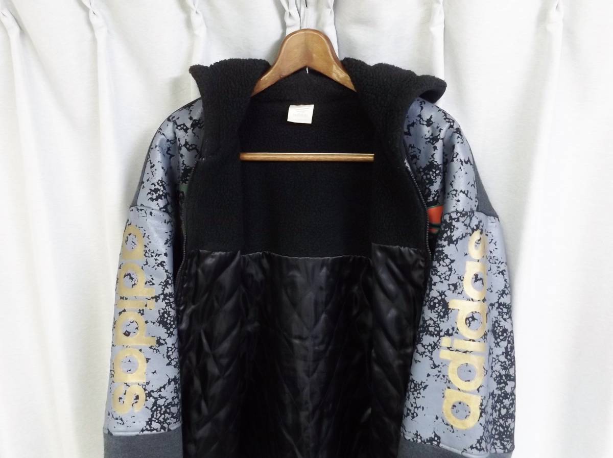 ◆希少 old adidas オールド アディダス ヴィンテージ ロング スウェット パーカー 黒 ビッグ トレフォイル ベンチコート 80s 90s Y2K 古着