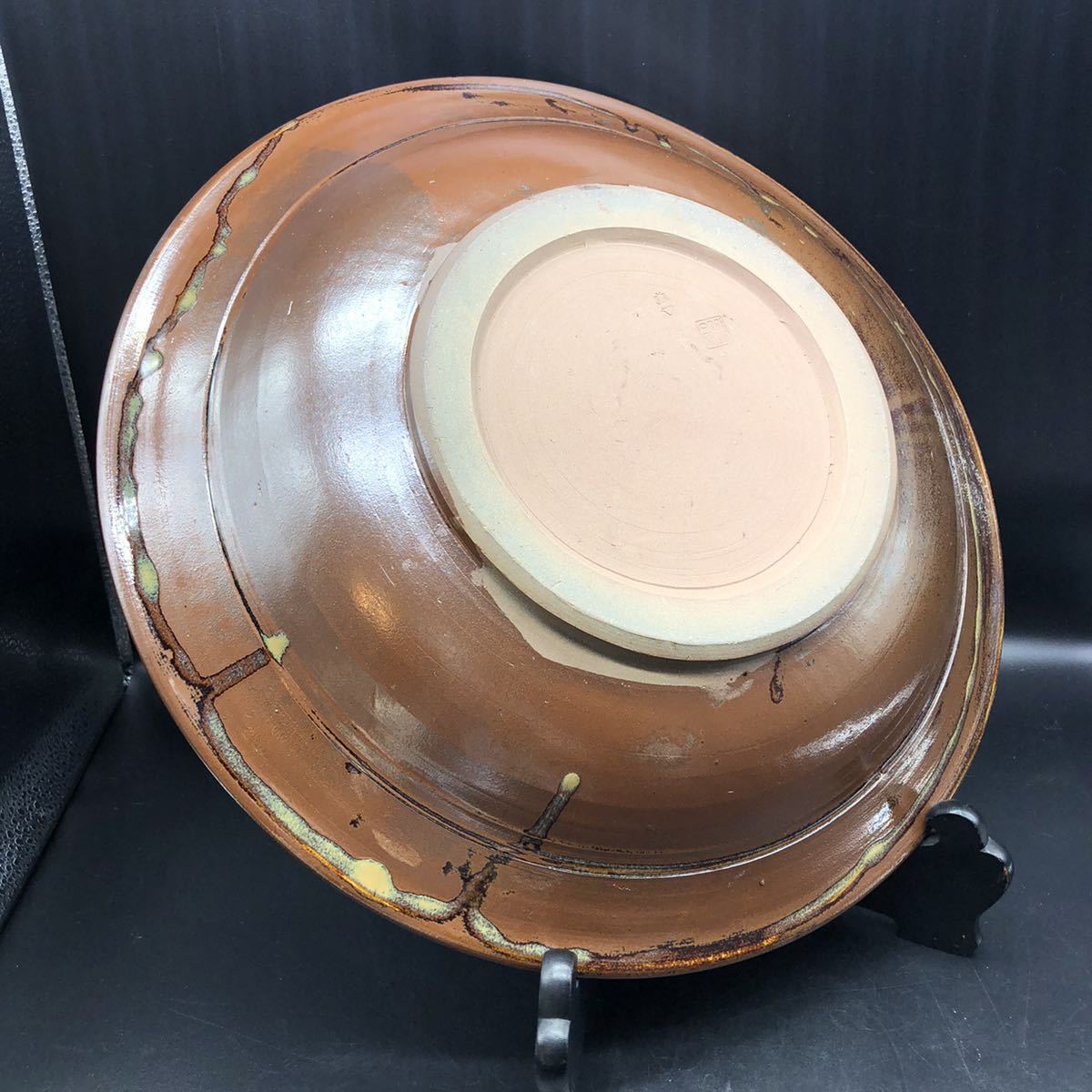 小石原焼 大皿 重要無形文化財 ヤマイチ窯 飛び鉋 三彩 直径約40.5cm アンティーク 2