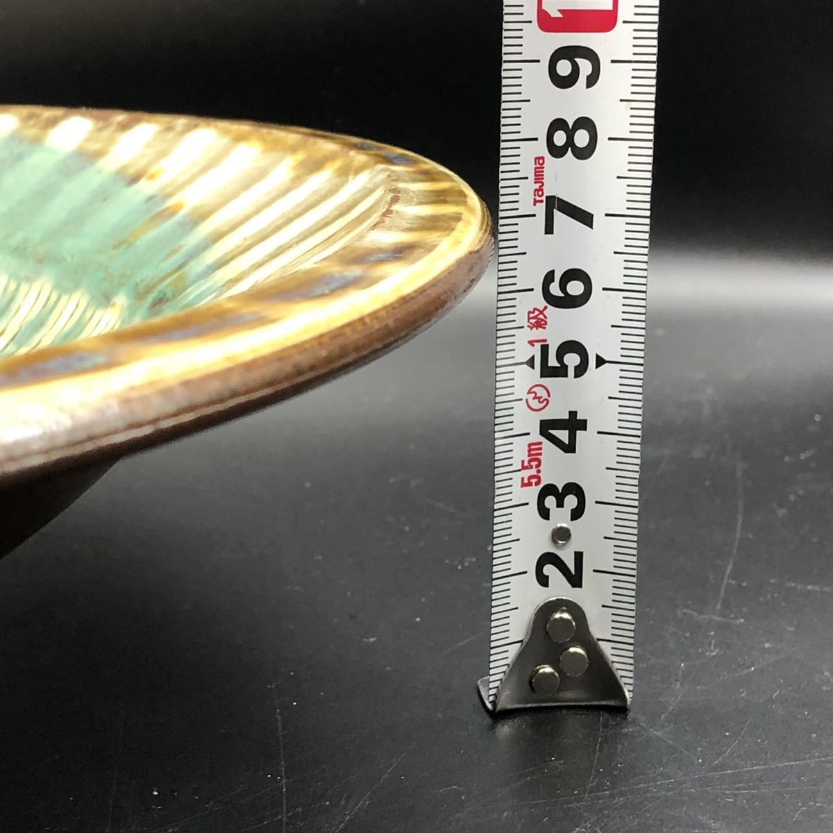 小石原焼 大皿 重要無形文化財 ヤマイチ窯 飛び鉋 三彩 直径約40.5cm アンティーク 10