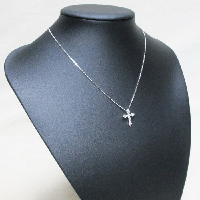  platinum Cross diamond necklace Pt900×K18WGmereD0.5ct 4.7g 40cm