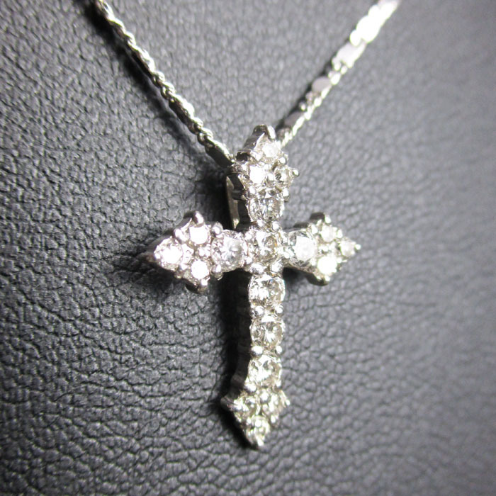  platinum Cross diamond necklace Pt900×K18WGmereD0.5ct 4.7g 40cm